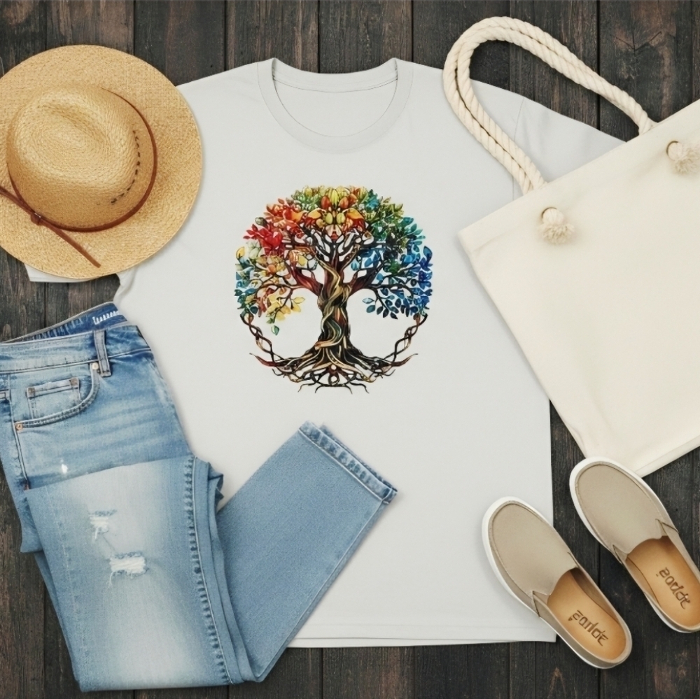 Tree of Life Graphic Tee • Colorful Roots & Branches Shirt • Spiritual Boho